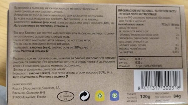 Pesasur Sardinen aus Ayamonte in Nativem Bio-Olivenöl Extra, 120gr. – Bild 2