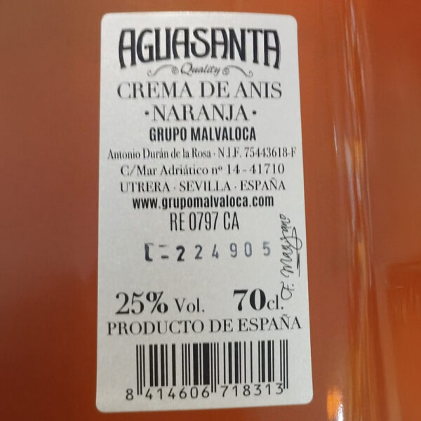 Agua Santa Orangen- und Orangenblütenlikör 70cl – Bild 2