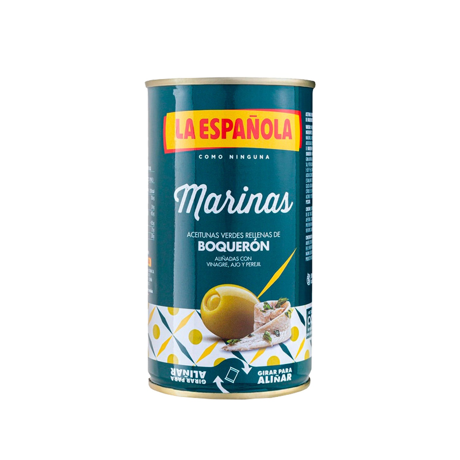 La española aceitunas verdes rellenas de boquerón aliñadas con ajos y perejil lata 130 gr