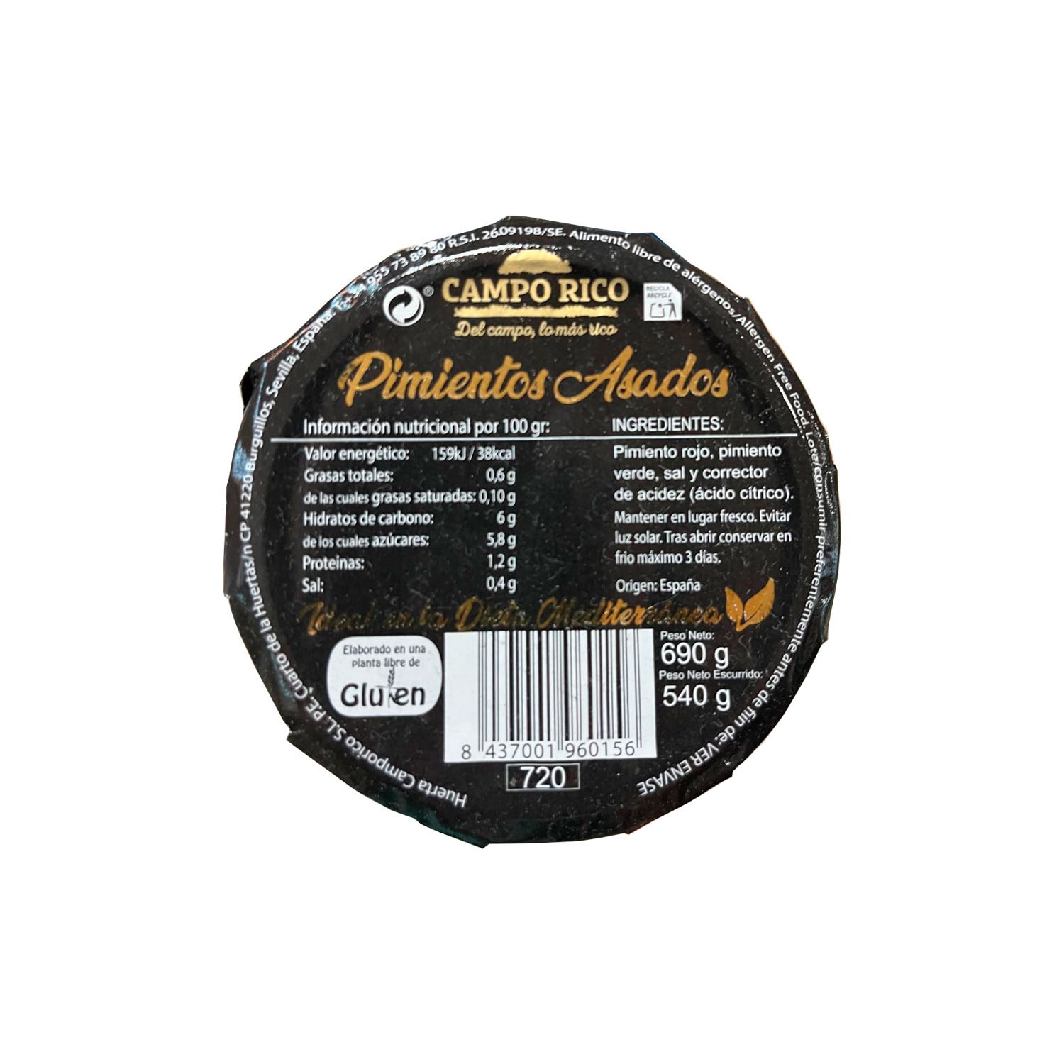 Pimientos asados Campo Rico en tiras frasco 540g