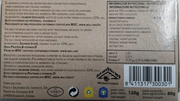 Pesasur 100% Wildlachsfilets aus Alaska in Bio-Olivenöl extra vergine, RR 125 g – Bild 2