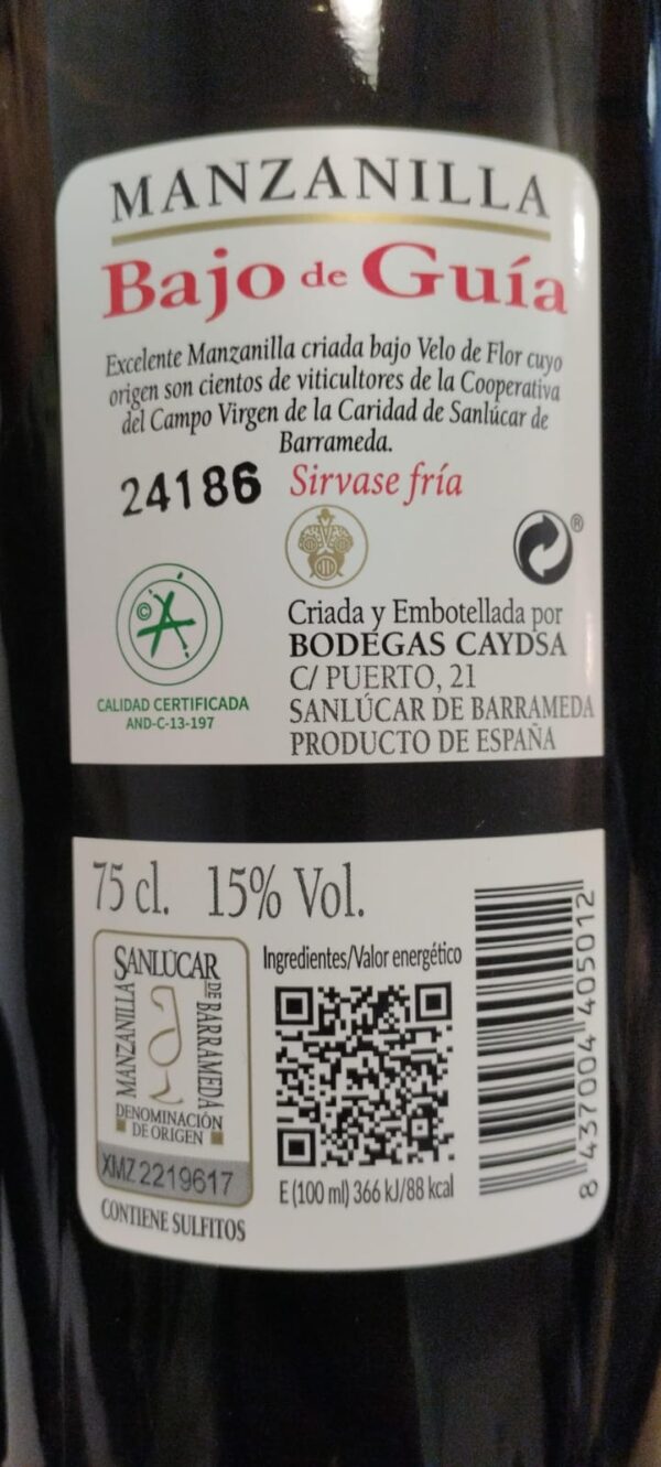 BAJO DE GUÍA MANZANILLA SANLÚCAR, 75CL - Imagen 2