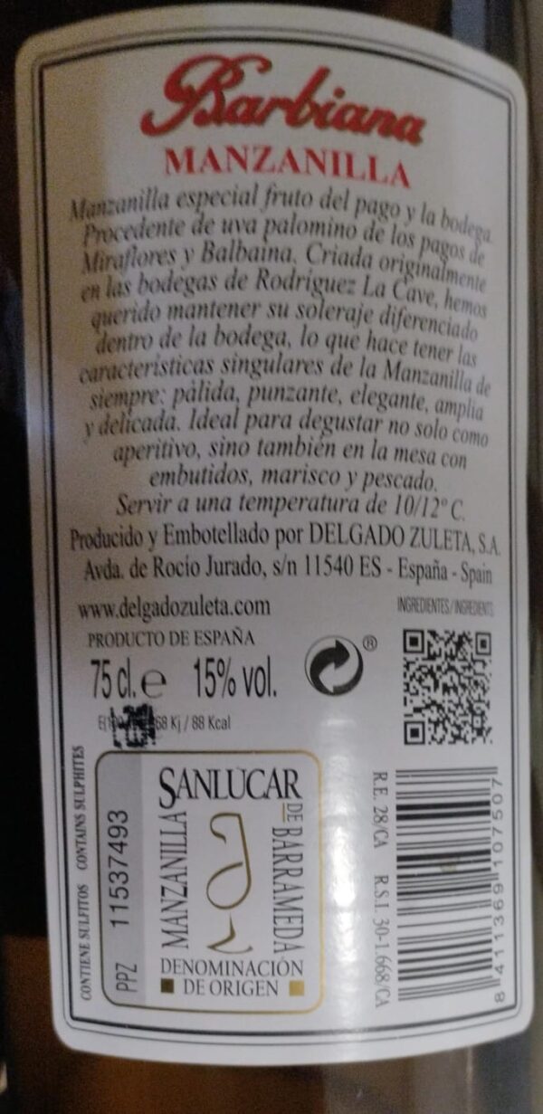 BARBIANA SELECTA MANZANILLA SANLÚCAR, 75CL - Imagen 2