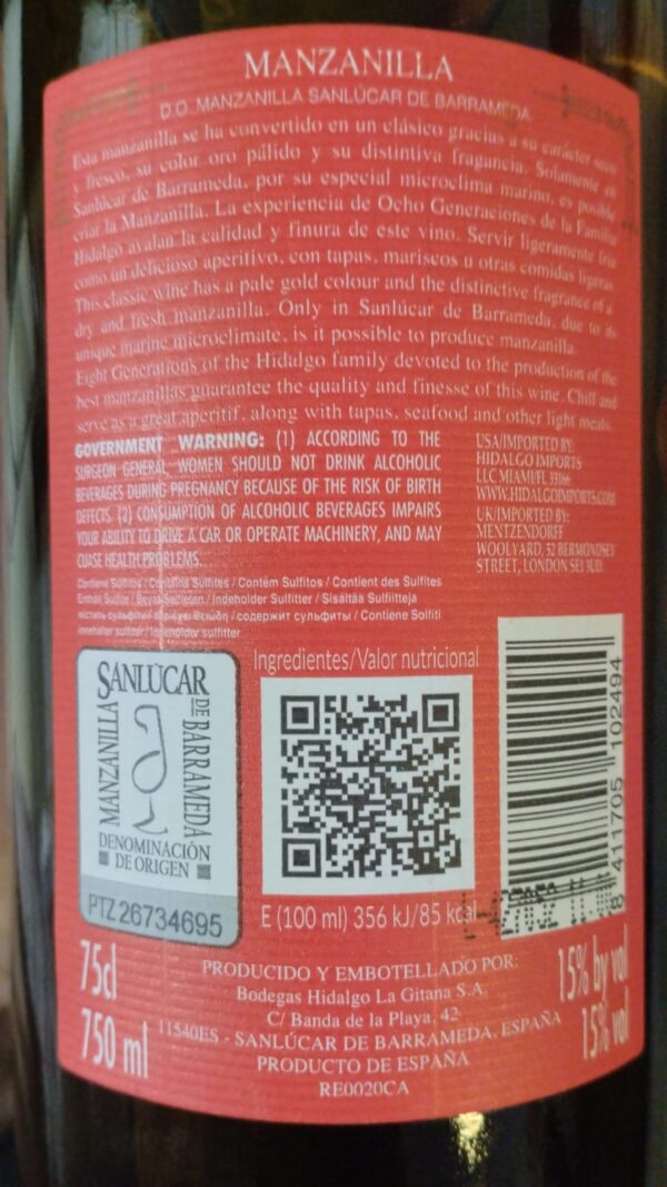 HEREDAD DE HIDALGO MANZANILLA SANLÚCAR, 75CL – Bild 2