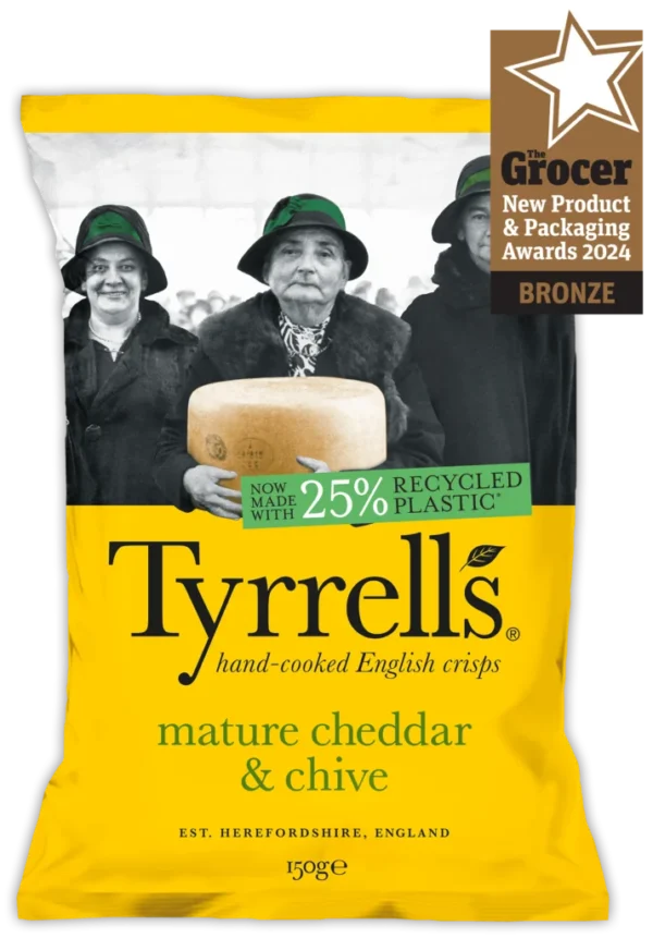 Pommes de terre au cheddar mûr et à la ciboulette Tyrrells, Import. 150g