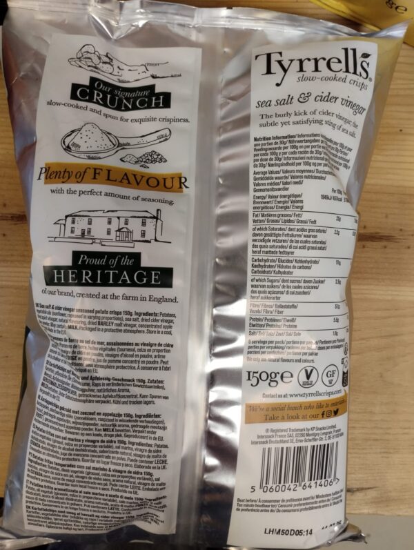 Tyrrells Potatoes Sea salt and cider vinegar, Import. 150g - Image 2