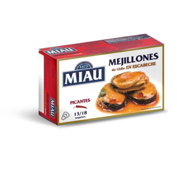 Miau Mejillones Pequeños de Chile en Escabeche Picante 13/18 piezas, 120g