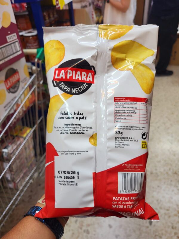 LA PIARA TAPA NEGRA PATATAS FRITAS ORIGINAL, 80GR - Imagen 2