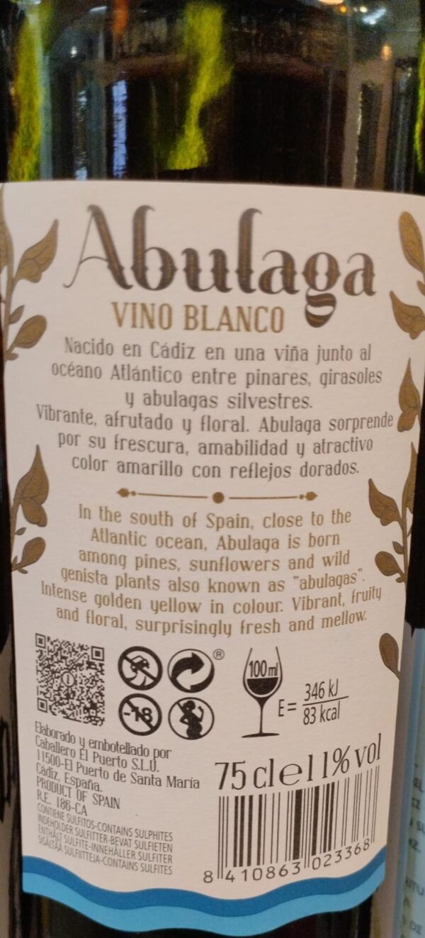Abulaga Vin blanc demi-doux frais et fruité de Chipiona, Cadix 75cl – Image 2