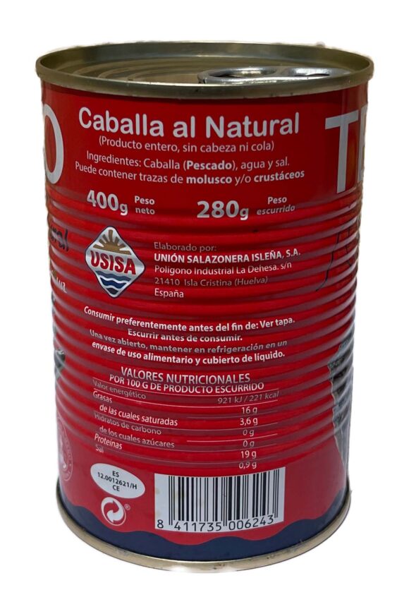 Tejero Caballa al Natural Cocida al Vapor 400g - Imagen 2