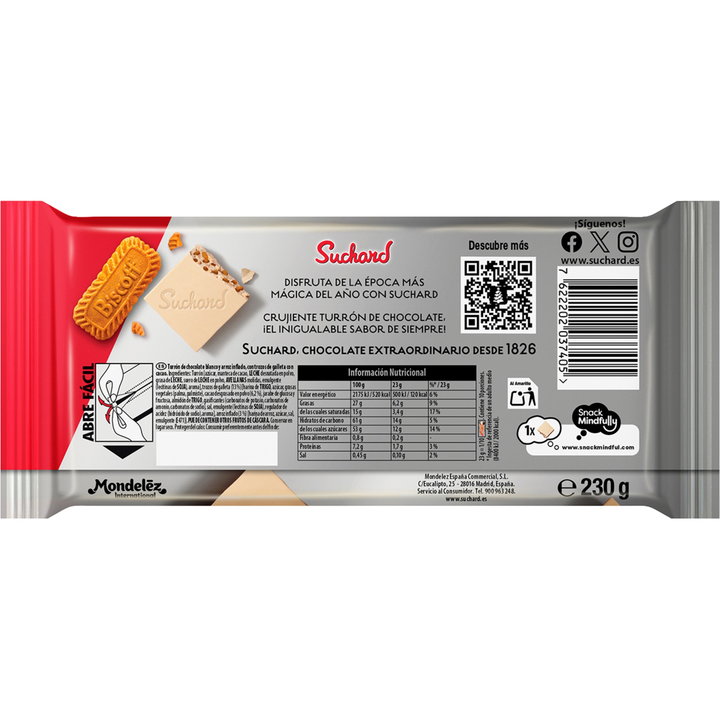 SUCHARD TURRÓN BLANCO LOTUS BISCOFF 230GR - Imagen 2